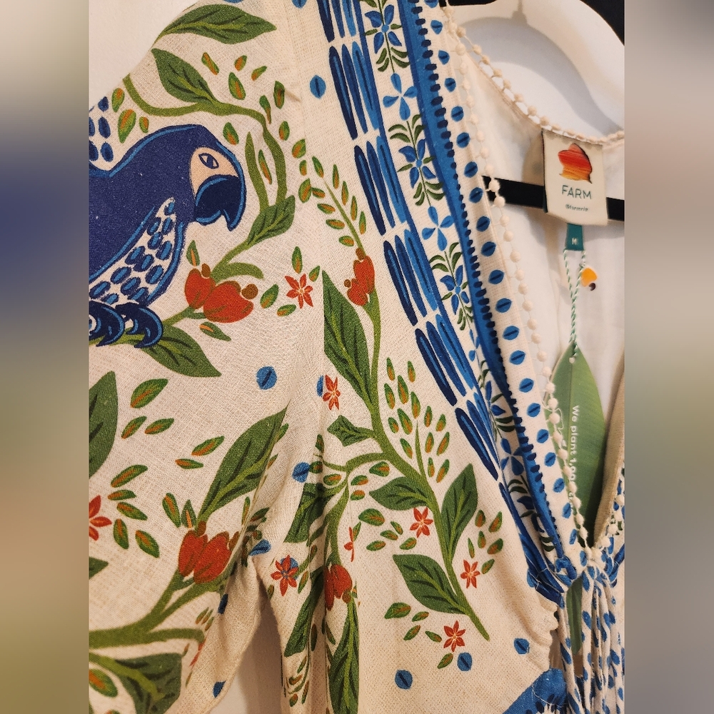 FARM Rio Blue and White Resort Maxi Dress with V-neck Bishop Sleeves - Picture 13 of 16
